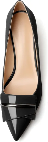 Vista 3 de Eldof Tacones para mujer, tacón grueso, sin cordones, punta puntiaguda, tacón bajo, zapatos de oficina para fiesta, 2 pulgadas