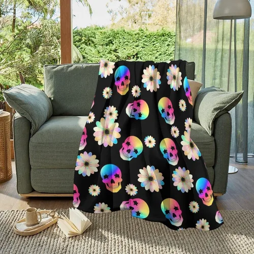 Vista 6 de Manta cómoda para cama, sofá, compatible con flores de calavera de azúcar, mantas y mantas de franela ligeras, mantas de microfibra mullidas