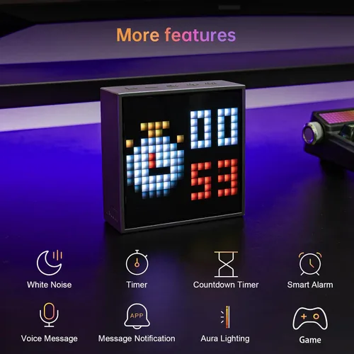 Vista 5 de Divoom TimeBox Evo - Pixel Art Bluetooth Speaker with 16x16 LED Display APP Control - Cool Animation Frame & Gaming Room Setup & Bedside Alarm
