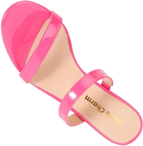 Vista 4 de Heels Charm Sandalias de tacón bajo grueso para mujer de 2.75 pulgadas, puntera abierta, dos correas, sandalias de tacón alto, sandalias de vestir