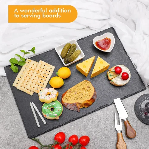 Vista 2 de 2 tablas de pizarra de 16 x 10 pulgadas para aperitivos de queso de carne, bandeja de plato para servir tablas de piedra con 2 tizas