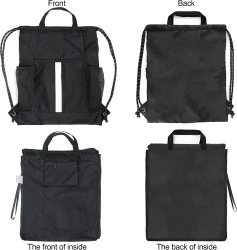 Vista 4 de BeeGreen Mochila deportiva con cordón y compartimento para zapatos y dos soportes para botellas de agua