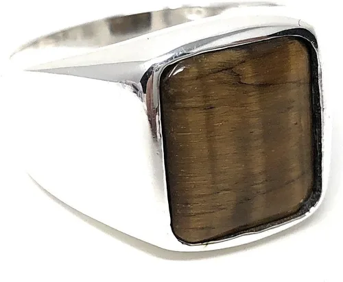 Vista 5 de KAR Anillo de ojo de tigre para hombre de plata esterlina maciza estampada 925K P2G