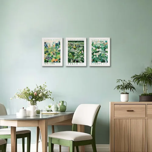 Vista 3 de XLARTMY Impresiones de Arte de Pared del Mercado de Flores Lienzo Verde Amarillo Blanco Pinturas Florales Coloridos Pósteres Botánicos de Flores