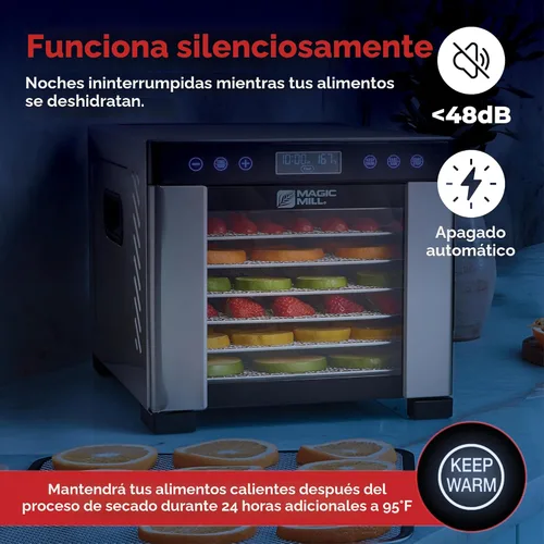 Vista 7 de Magic Mill Máquina deshidratadora Pro Food Potente sistema de secado uniforme con ventilador trasero de 600 W 7 bandejas de acero inoxidable