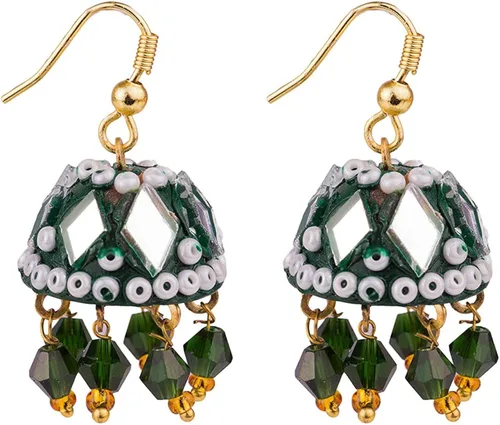 Vista 2 de Pendientes pequeños de Jhumka de oro de Hawker indio para mujer Combo, latín, Multicolor (Design-1)