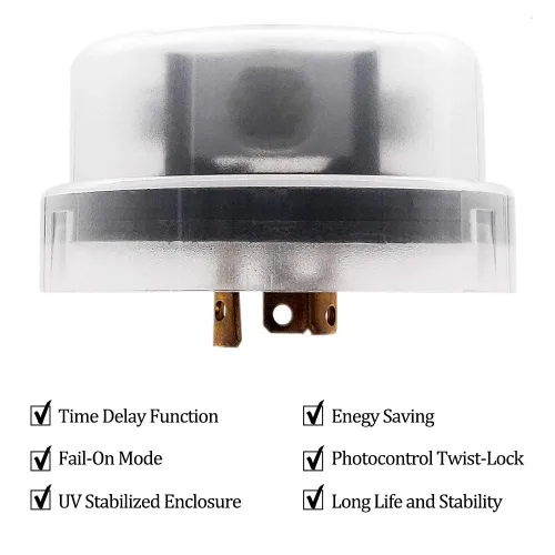 Vista 4 de Sensor de fotocélula térmica con bloqueo giratorio y retraso temporal para exteriores - Controla la iluminación, 120 voltios, sensor de luz