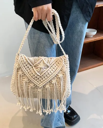 Vista 2 de Crossbody Bag Purse Women Cute Hobo Bag Satchel Bag Summer Beach Bag Knit Bag Shoulder Bag Tassels Crochet Tote Handbags