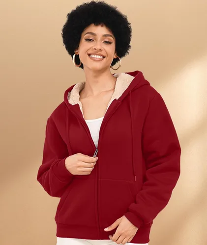 Vista 4 de SWISSWELL Sudaderas con capucha para mujer, forro polar de invierno, con cremallera completa, forro de sherpa grueso