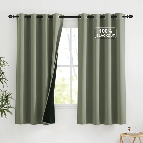 Vista 102 de NICETOWN Cortinas 100% Opacas Cortas de 36 Pulgadas de Largo para Dormitorio, Privacidad Aislamiento Térmico con Ojales Cortinas de Ventana
