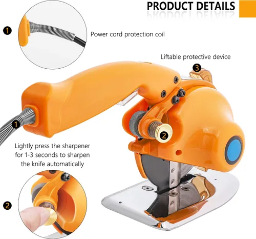 Vista 5 de CGOLDENWALL Cortador eléctrico de tela de accionamiento directo servo cuchillo de alfombra de 3 velocidades ajustables con luz LED para tela, cuero