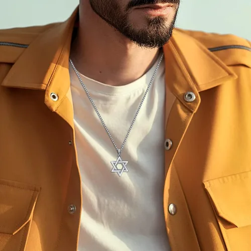 Vista 2 de PDTJMTG Collar judío de plata de ley con estrella de David para hombre