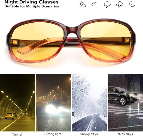 Vista 5 de SIPHEW Gafas de visión nocturna HD para mujeres que conducen, lentes polarizados de conducción nocturna, lentes amarillas antirreflejos para la noche
