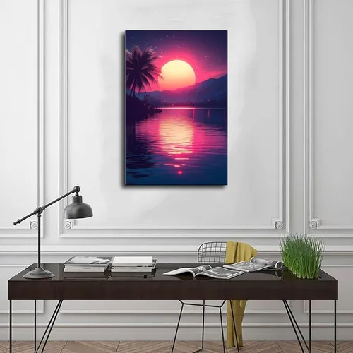 Vista 3 de ZMLIS Vaporwave Neon Retro City Print – Synthwave 80s Aesthetic Wall Decor – Futuristic Palm Trees Digital Poster Poster for Room Aesthetics Canvas
