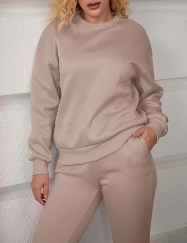 Vista 2 de Conjunto de 2 piezas para mujer, manga larga, cuello redondo, sudadera y pantalones deportivos