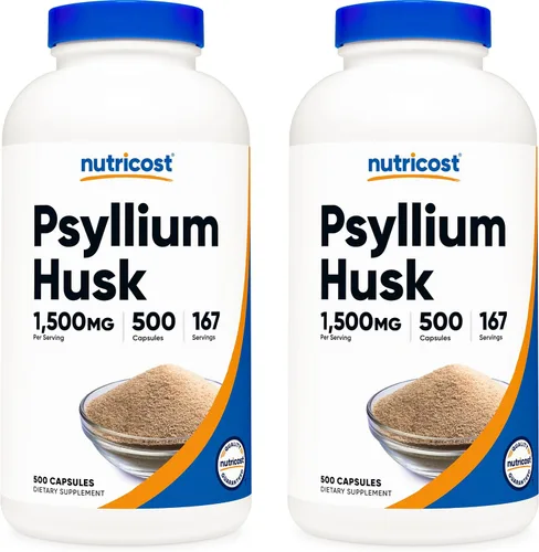 Vista 8 de Nutricost Cáscara de psyllium 1500 mg por porción, 500 cápsulas, sin OMG y sin gluten