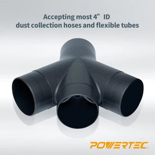 Vista 4 de POWERTEC 70275-P2 - Accesorio de recolección de polvo de 3 vías con diseño en forma de Y para manguera y puño de 4 pulgadas, paquete de 2