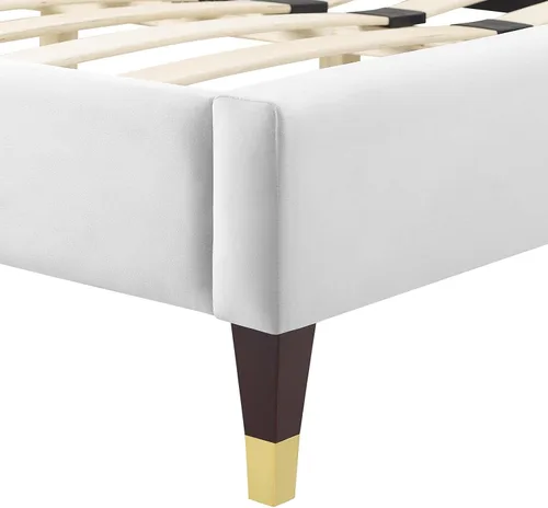 Vista 5 de Modway MOD-6913-WHI Sienna Performance - Cama plataforma de terciopelo tamaño matrimonial, color blanco