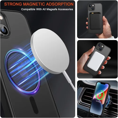 Vista 4 de TENDLIN Funda magnética compatible con iPhone 14 [compatible con MagSafe] translúcida mate parte trasera dura con parachoques de silicona suave