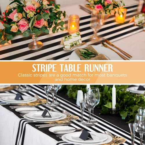 Vista 4 de Camino de mesa a rayas de poliéster, diseño a rayas, moderno, camino de mesa elegante para eventos en interiores, cenas familiares, banquetes al