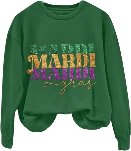 Vista 2 de Sudadera de Mardi para mujer, con cuello redondo, manga larga, para el día de carnaval, informal, sin botones