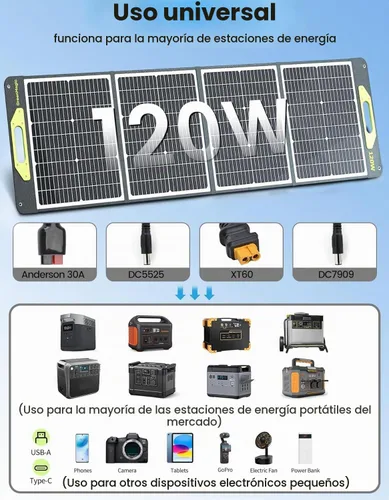 Vista 3 de Greenmagic Panel Solar Portátil de 120W 19V, Kit de Paneles Solares Plegables de 120W con Soportes Ajustables, Impermeable IP65 para Camping