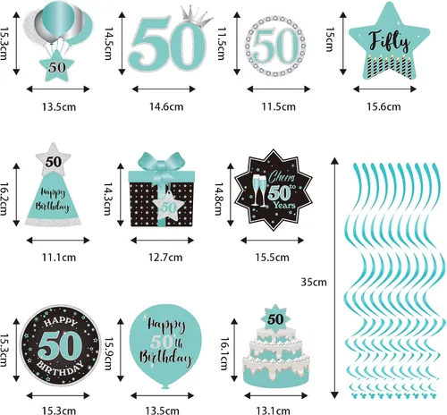 Vista 3 de Decoración de techo con diseño de remolinos colgantes para fiesta de cumpleaños número 50, decoración de 50 años, espirales colgantes de papel
