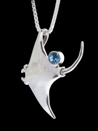 Vista 4 de Manta Ray Necklace with Gemstone Silver Stingray