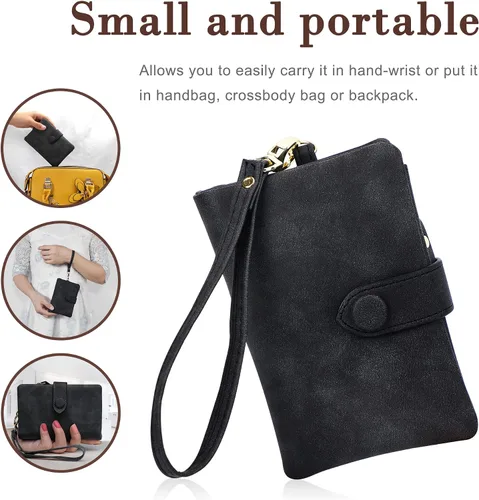 Vista 3 de CONISY Billeteras pequeñas de pulsera para mujer, billetera de cuero plegable RFID con ventana de identificación y cremallera Small, Bifold, RFID
