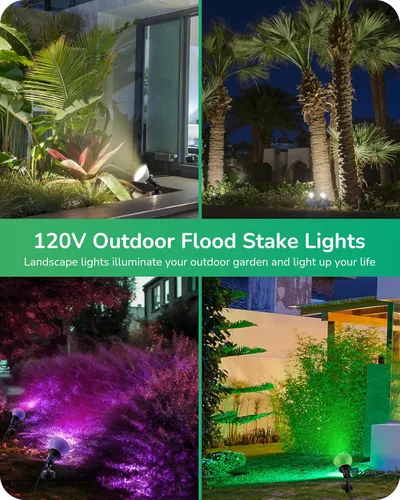 Vista 7 de EDISHINE Focos de 120 V para exteriores, luces LED de inundación enchufables, enchufe de luces de paisaje impermeables, cable de 6 pies, base E26