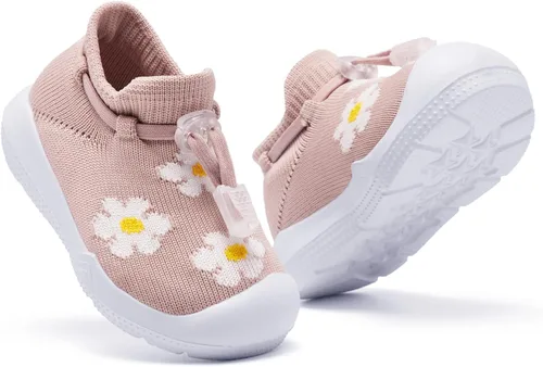 Vista 6 de MORENDL Zapatos de calcetín para caminar para bebé, 2 pies pequeños, pantuflas para niños pequeños, niñas y niños, suela suave, antideslizante