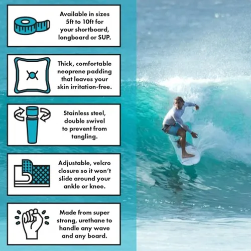 Vista 5 de Premium Straight Comp - Correa para tabla de surf para tablas cortas y longboards