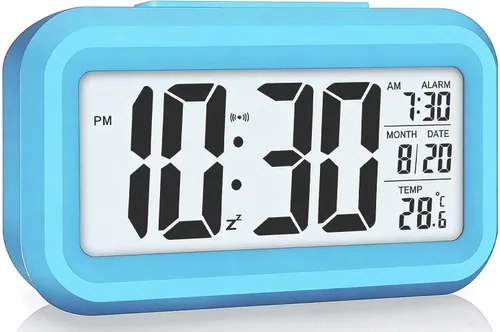 Vista 10 de Lesipee Reloj despertador digital, reloj para dormitorio, reloj de escritorio, funciona con pilas, reloj digital con luz nocturna inteligente