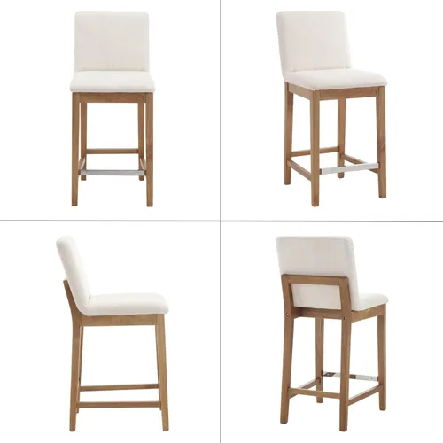 Vista 9 de chairus Juego de 2 taburetes de bar modernos de altura de mostrador de 26 pulgadas, taburetes tapizados de lino con respaldo y reposapiés de metal