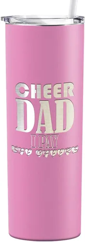 Vista 37 de Cheer Dad I Pay She Cheers - Vaso de acero inoxidable con tapa aislada, color negro