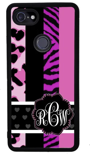 Vista 4 de Funda de goma negra con monograma de cebra de leopardo animal compatible con Google Pixel 10, 10 Pro, 10 Pro XL, 9a, 9 Pro, Pixel 9, Pixel 9 Pro XL