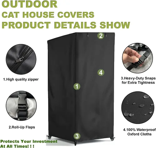Vista 2 de Funda protectora grande para casa de gatos para exteriores, cubierta protectora contra el polvo, lona impermeable resistente 600D, 100% impermeable