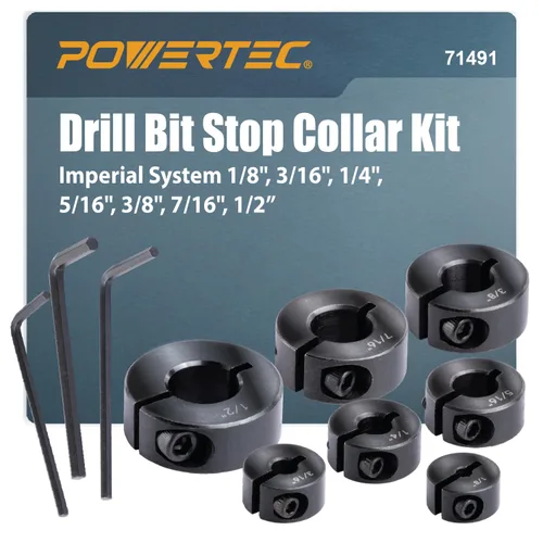 Vista 13 de POWERTEC 71933-P2 Broca de taladro de bolsillo con vástago hexagonal de 1/4 pulgadas, broca de repuesto con collar de tope de profundidad