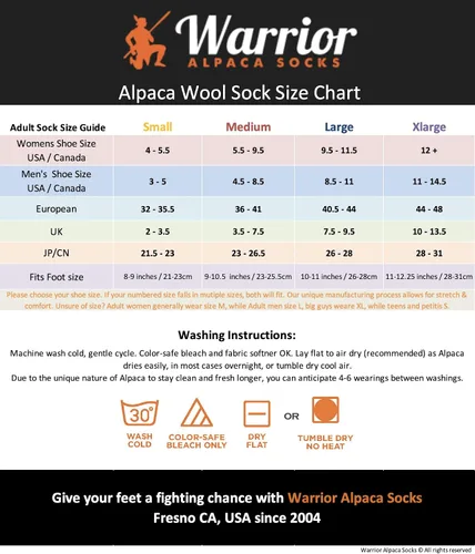 Vista 5 de Warrior Alpaca Socks - Calcetines deportivos de lana de alpaca para todo terreno Plantilla con forro de rizo Cómodo y cálido Hombres y mujeres