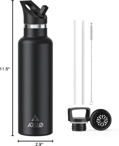 Vista 10 de Botellas de agua de doble pared de acero inoxidable, botella aislada al vacío con tapa con pajilla, botella de agua aislada que mantiene el agua