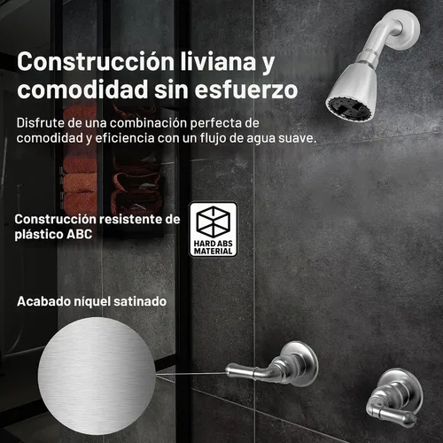 Vista 3 de Pacific Bay - Kit de molduras para grifo de ducha y cabezal de ducha, ABS (níquel satinado) Shower trim kit with matching faucet, showerhead, and