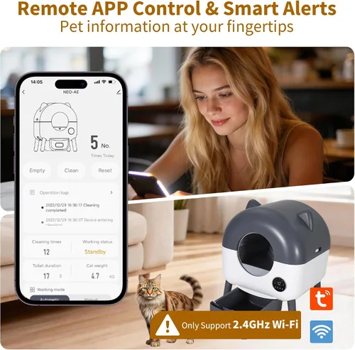Vista 5 de Caja de arena autolimpiante para gatos con gran capacidad y limpieza automática, caja de arena automática con control de aplicación, triple