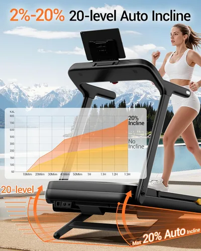 Vista 2 de UMAY Fitness Foldable Treadmill with 2-20% Auto Incline 400LB Capacity