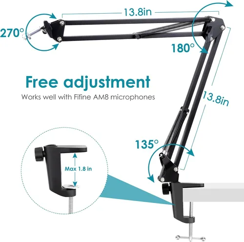 Vista 3 de Brazos de Boom Compatibles con Micrófono Dinámico Fifine (AM8), Brazo de Micrófono para Podcast de Juegos Fifne XLR/USB, Grabación de PC, Brazo