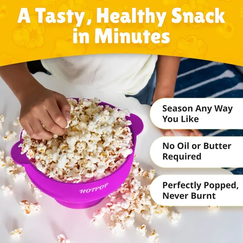 Vista 2 de The Orginal HOTPOP - Máquina para hacer palomitas de maíz de silicona, para microondas con asas, cuenco plegable, resistente al calor, fácil
