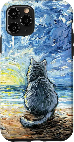 Vista 29 de Nebelung Gray Cat Starry Night Persian Russian Blue Art Case for iPhone 17