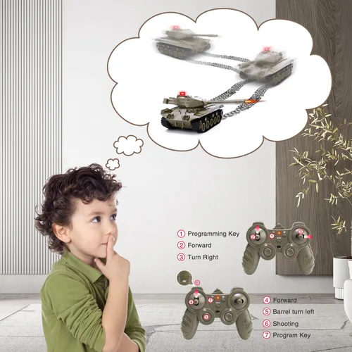 Vista 2 de Tanque de Control Remoto para Niños, M41A3 Tanque de Batalla del Ejército Americano Programable RC con Luces y Sonidos Realistas, Vehículos RC