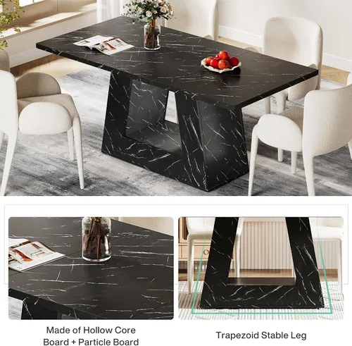 Vista 6 de Mesa de comedor Tribesigns para 4 a 6 personas, mesa rectangular de 63" para comedor, mesa moderna de madera con falso mármol para cenas con base