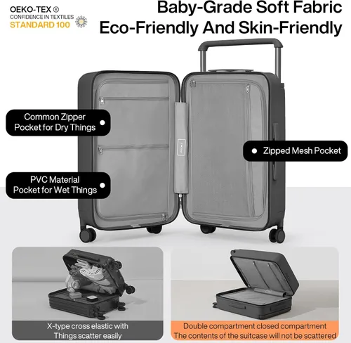 Vista 3 de mixi Maletas de equipaje ligeras de mango ancho PC Hardshell equipaje con ruedas giratorias y cerradura TSA, con cubierta, gris, (Rock Gray)