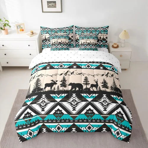 Vista 23 de Feelyou Juego de edredón de ciervo con sábanas – Tamaño Queen 7 piezas Juego de ropa de cama infantil de caza rústica – Cama de ciervo de cabaña